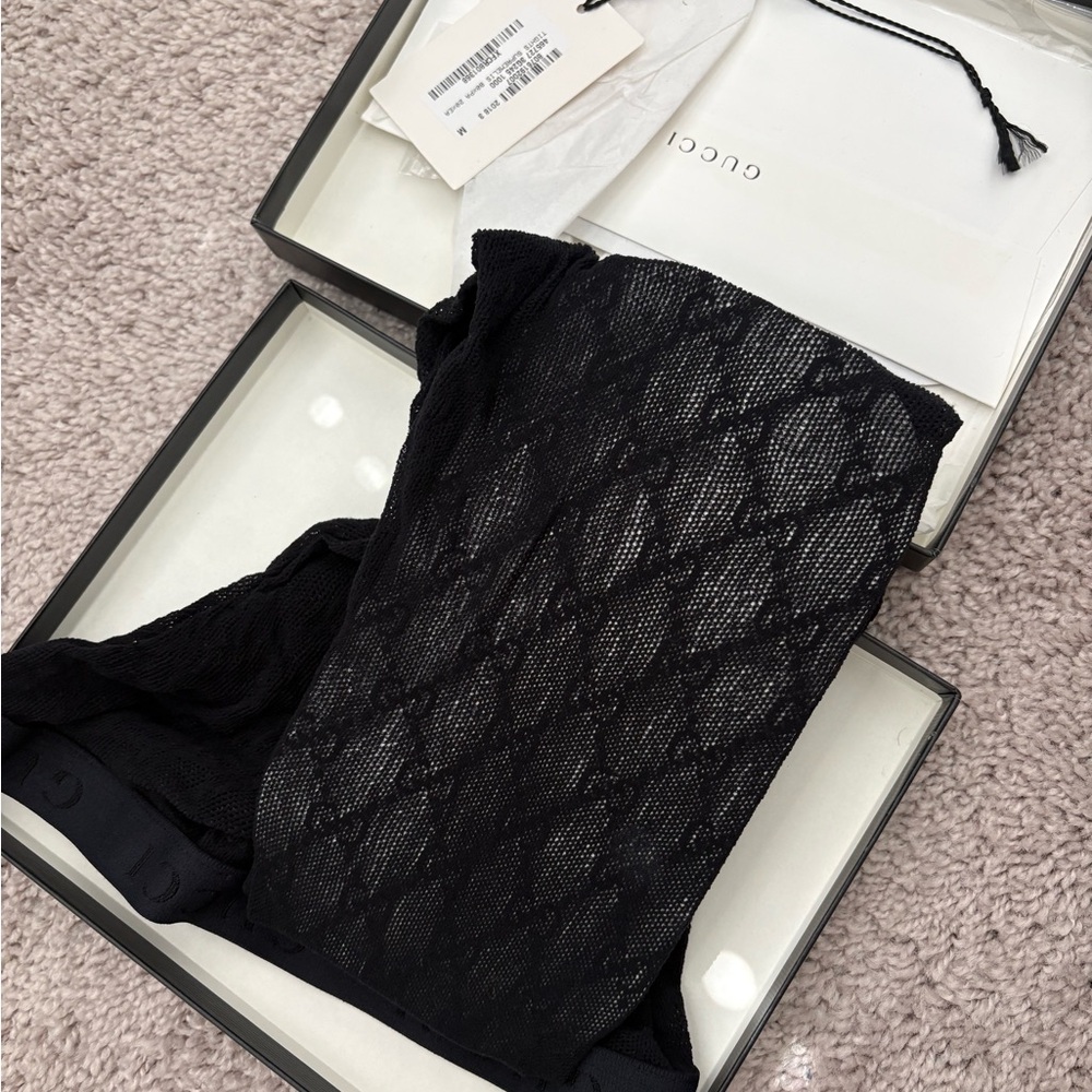 Gucci Black Lace Patterned Pantyhose